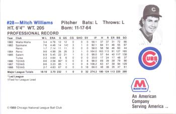 1989 Marathon Chicago Cubs #NNO Mitch Williams Back