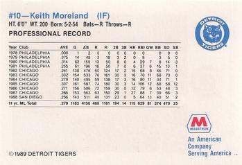 1989 Marathon Detroit Tigers #10 Keith Moreland Back