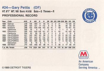1989 Marathon Detroit Tigers #24 Gary Pettis Back