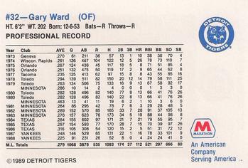 1989 Marathon Detroit Tigers #32 Gary Ward Back