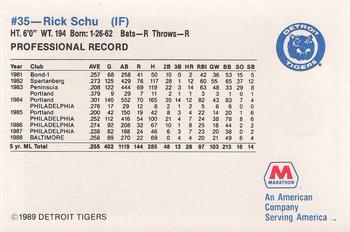 1989 Marathon Detroit Tigers #35 Rick Schu Back