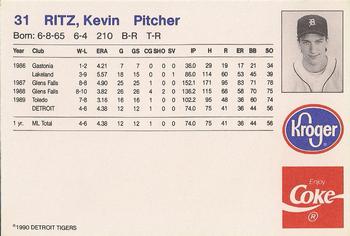 1990 Coca-Cola/Kroger Detroit Tigers #NNO Kevin Ritz Back
