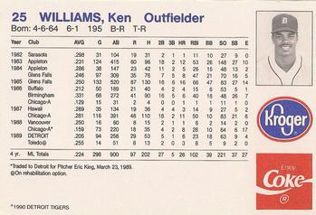 1990 Coca-Cola/Kroger Detroit Tigers #NNO Ken Williams Back