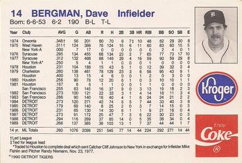 1990 Coca-Cola/Kroger Detroit Tigers #NNO Dave Bergman Back