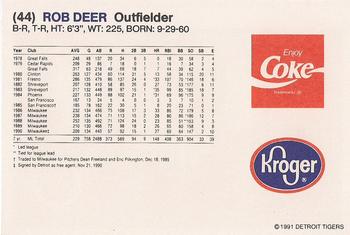 1991 Coca-Cola/Kroger Detroit Tigers #NNO Rob Deer Back