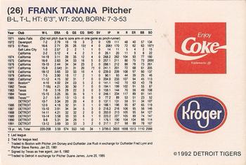 1992 Kroger Detroit Tigers #NNO Frank Tanana Back