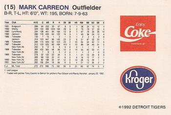 1992 Kroger Detroit Tigers #NNO Mark Carreon Back