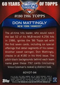 2011 Topps - 60 Years of Topps #60YOT-94 Don Mattingly Back