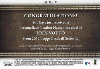 2011 Topps - Manufactured Glove Leather Nameplates #MGL-JV Joey Votto Back