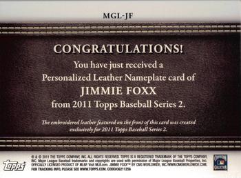 2011 Topps - Manufactured Glove Leather Nameplates #MGL-JF Jimmie Foxx Back