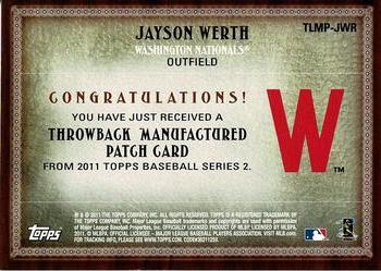 2011 Topps - Throwback Logo Manufactured Patch #TLMP-JWR Jayson Werth Back