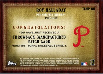 2011 Topps - Throwback Logo Manufactured Patch #TLMP-RH Roy Halladay Back