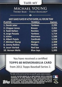 2011 Topps - Topps 60 Relics #T60R-MY Michael Young Back