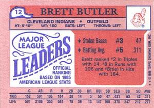1986 Topps Major League Leaders Minis #12 Brett Butler Back