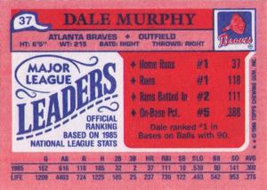 1986 Topps Major League Leaders Minis #37 Dale Murphy Back
