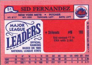 1986 Topps Major League Leaders Minis #51 Sid Fernandez Back