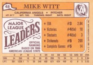 1987 Topps Major League Leaders Minis #48 Mike Witt Back