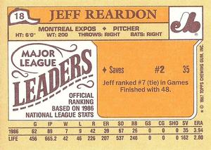 1987 Topps Major League Leaders Minis #18 Jeff Reardon Back