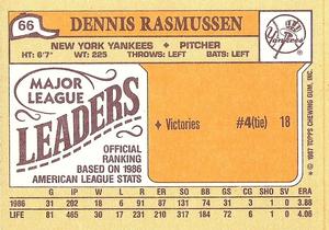 1987 Topps Major League Leaders Minis #66 Dennis Rasmussen Back