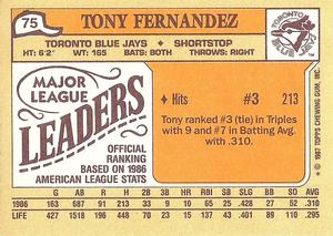1987 Topps Major League Leaders Minis #75 Tony Fernandez Back