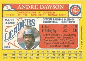 1989 Topps Major League Leaders Minis #3 Andre Dawson Back