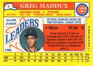 1989 Topps Major League Leaders Minis #4 Greg Maddux Back