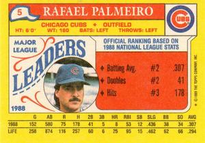 1989 Topps Major League Leaders Minis #5 Rafael Palmeiro Back