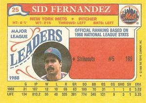 1989 Topps Major League Leaders Minis #25 Sid Fernandez Back