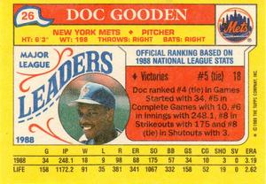 1989 Topps Major League Leaders Minis #26 Doc Gooden Back