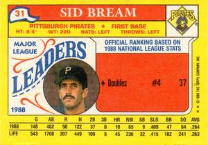 1989 Topps Major League Leaders Minis #31 Sid Bream Back