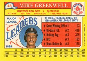 1989 Topps Major League Leaders Minis #48 Mike Greenwell Back