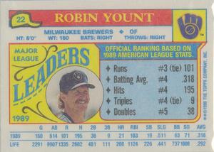1990 Topps Major League Leaders Minis #22 Robin Yount Back