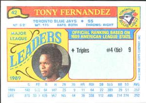 1990 Topps Major League Leaders Minis #42 Tony Fernandez Back