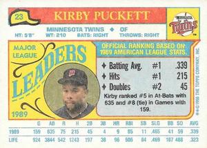 1990 Topps Major League Leaders Minis #23 Kirby Puckett Back