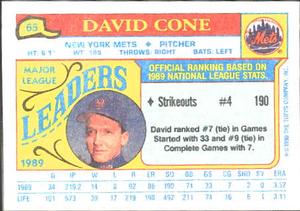 1990 Topps Major League Leaders Minis #65 David Cone Back