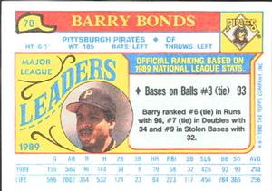 1990 Topps Major League Leaders Minis #70 Barry Bonds Back