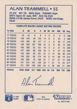 1988 Kenner Starting Lineup Cards #3397121060 Alan Trammell Back