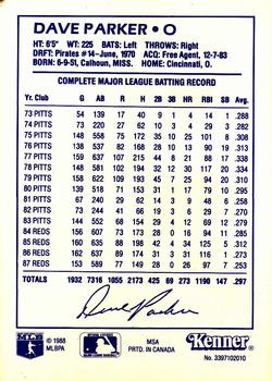 1988 Kenner Starting Lineup Cards #3397102010 Dave Parker Back
