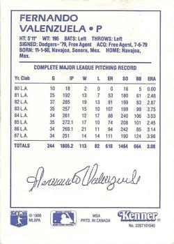 1988 Kenner Starting Lineup Cards #3397101040 Fernando Valenzuela Back