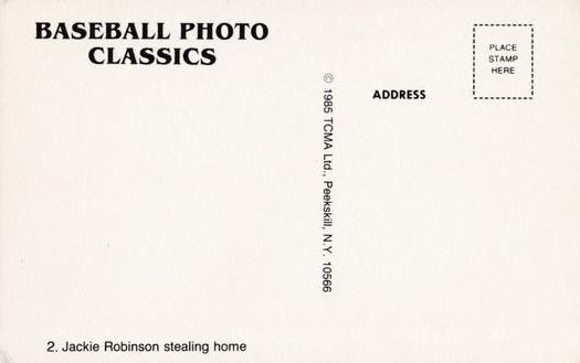 1985 TCMA Photo Classics #2 Jackie Robinson stealing home Back