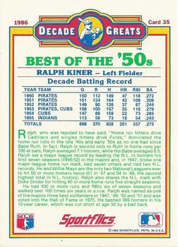 1986 Sportflics Decade Greats #35 Ralph Kiner Back