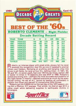 1986 Sportflics Decade Greats #43 Roberto Clemente Back