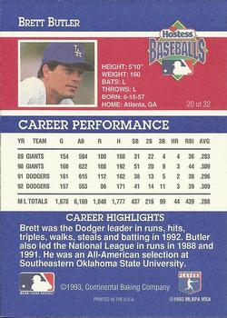 1993 Hostess #20 Brett Butler Back