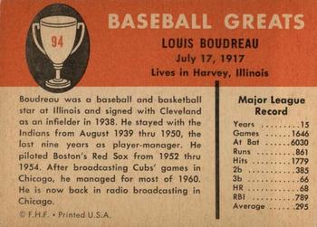 1961 Fleer Baseball Greats (F418-3) #94 Lou Boudreau Back