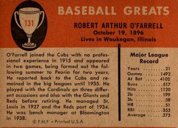 1961 Fleer Baseball Greats (F418-3) #131 Bob O'Farrell Back