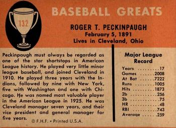 1961 Fleer Baseball Greats (F418-3) #132 Roger Peckinpaugh Back