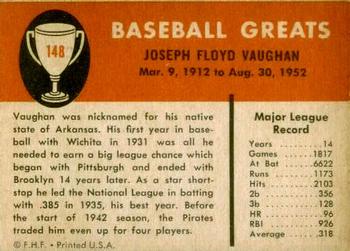 1961 Fleer Baseball Greats (F418-3) #148 Arky Vaughan Back