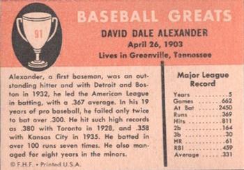 1961 Fleer Baseball Greats (F418-3) #91 Dale Alexander Back