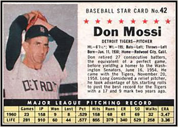 1961 Post Cereal (F278-33) #42 Don Mossi Front