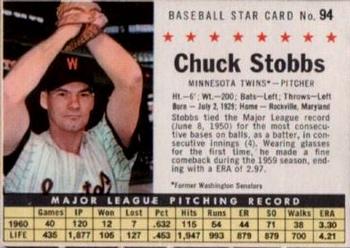 1961 Post Cereal (F278-33) #94 Chuck Stobbs Front